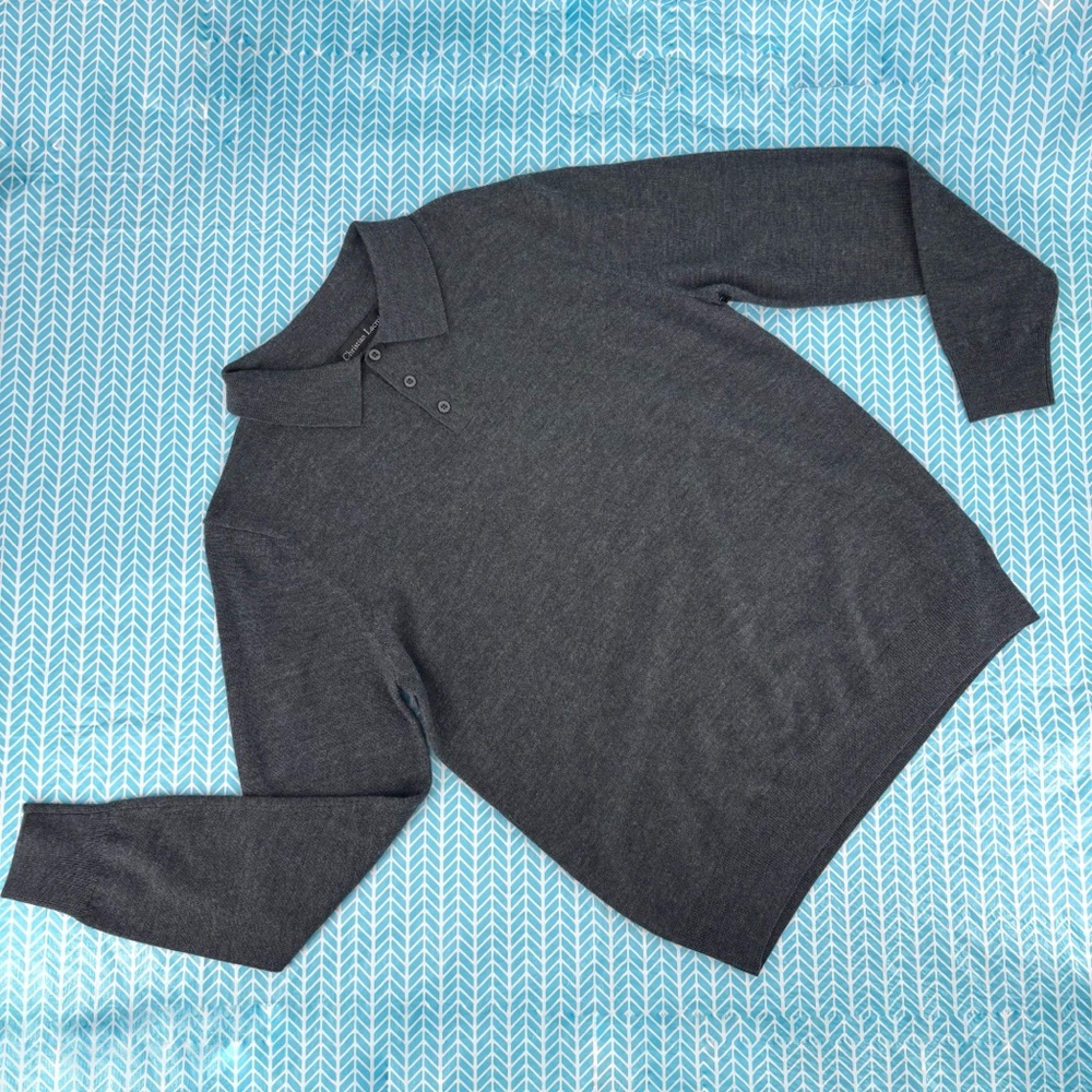 Christian Lacroix NWT Charcoal Gray Extra Fine Merino Wool Polo Sweater, Medium